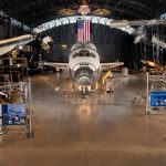 Panoramic view of the James S. McDonnell Space Hangar at the Smithsonian Nat